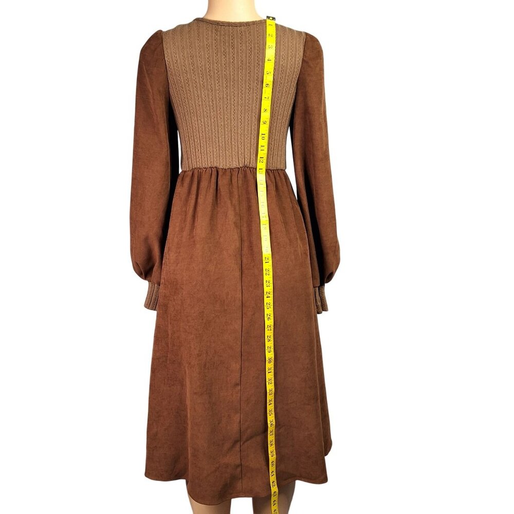 Vintage Inspired Rust Brown Peasant Midi Dress With Romantic Poet Sleeves S Boho - Picture 5 of 9
